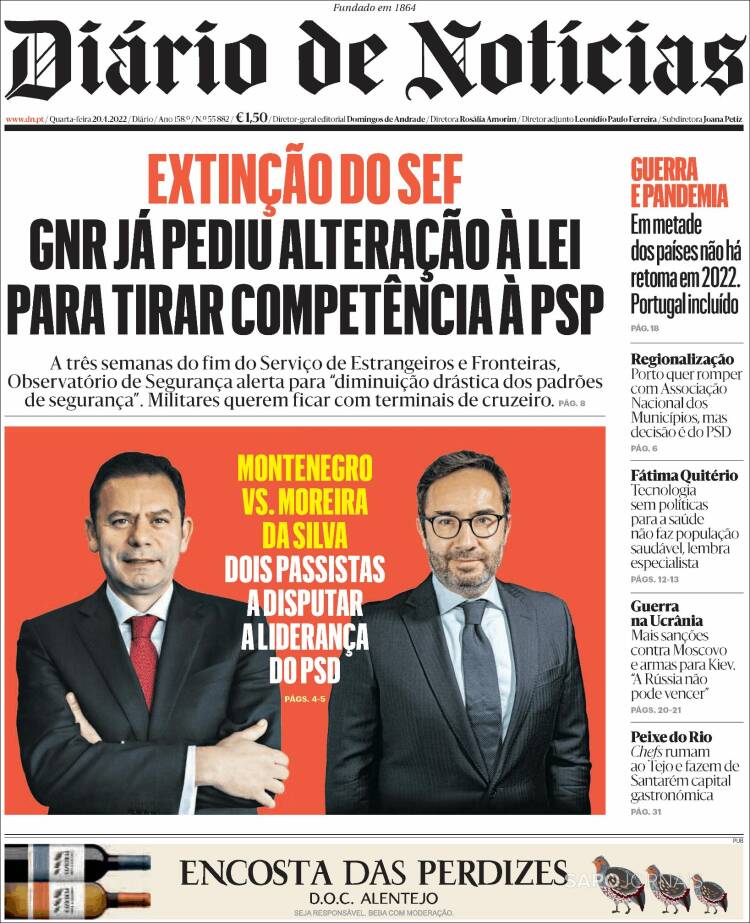 Portada de Diário de Noticias (Portugal)