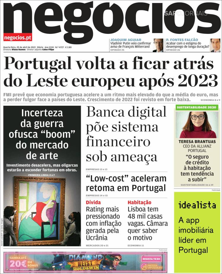 Portada de Jornal de Negócios (Portugal)