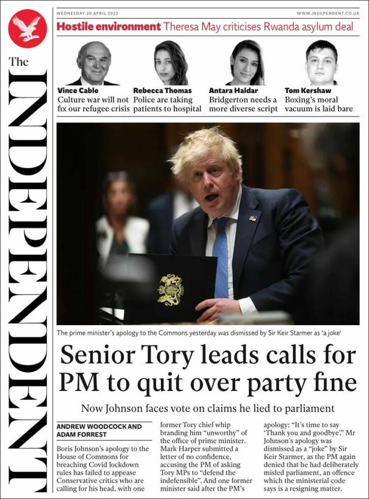 Portada de The Independent (Reino Unido)