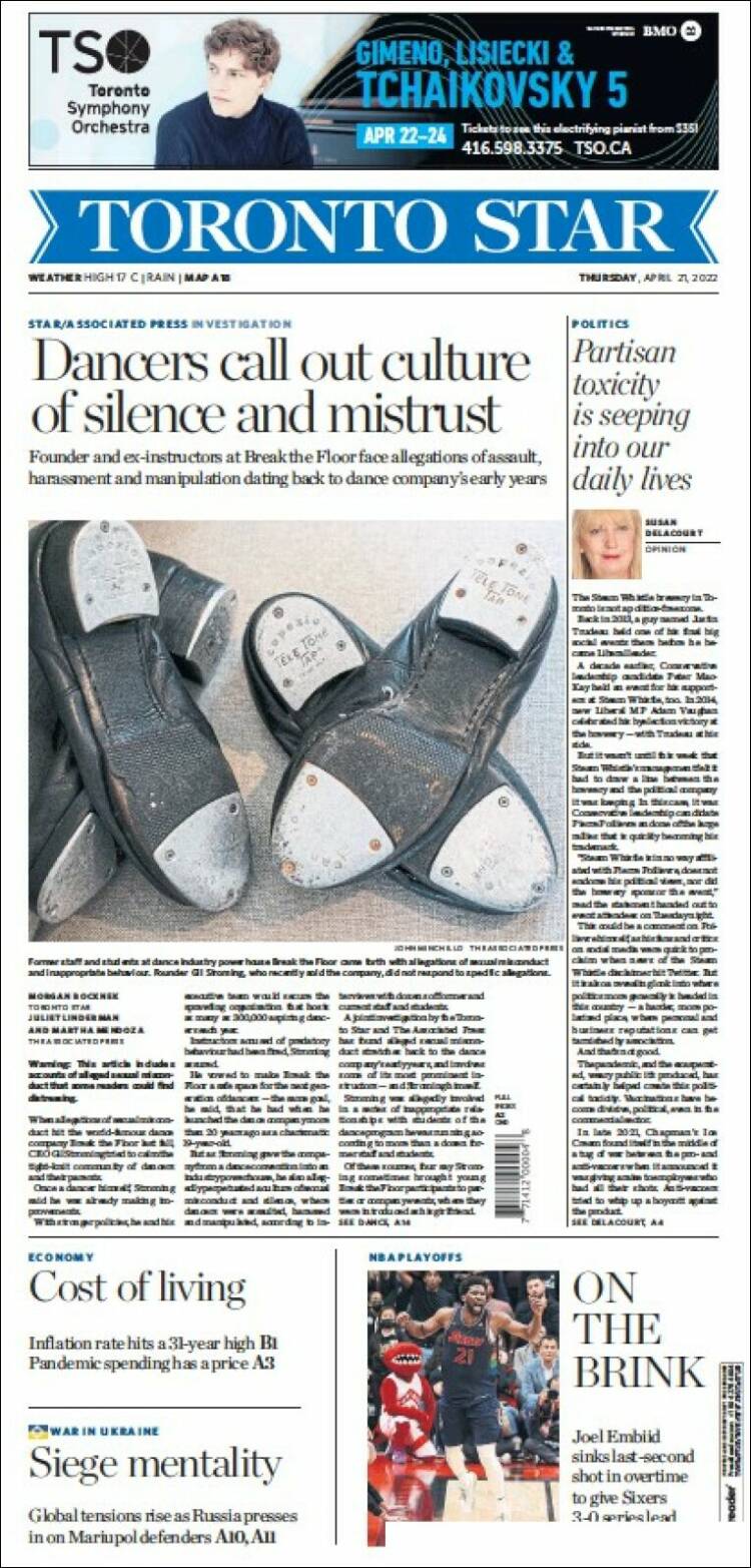 Portada de The Toronto Star (Canadá)