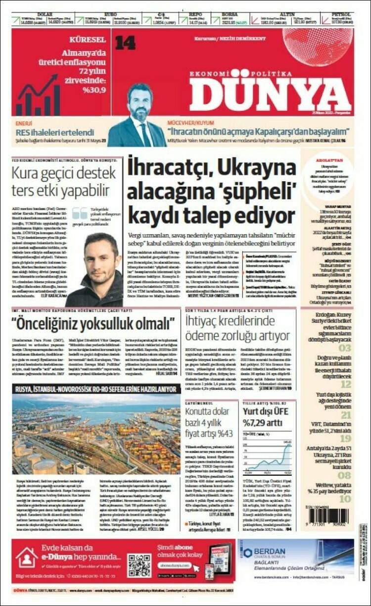 Portada de Dünya (Turqu&iacute;a)