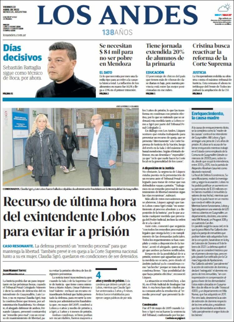 Portada de Los Andes - Mendoza (Argentina)