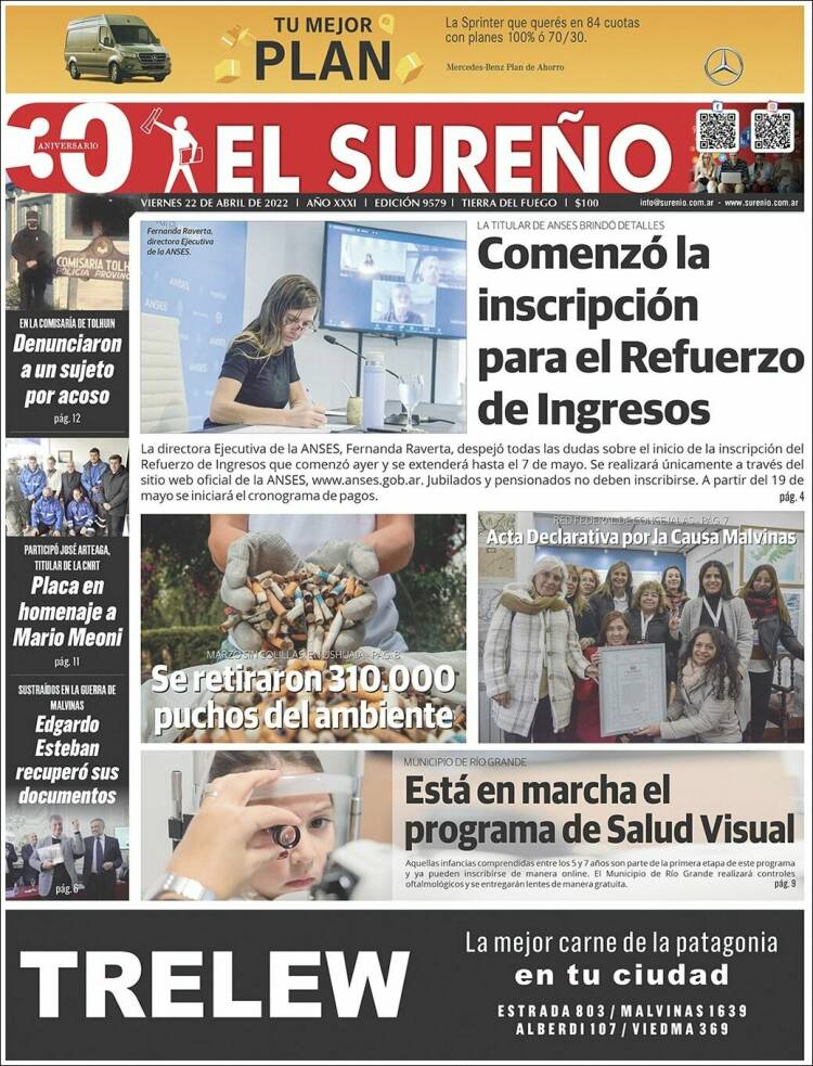 Portada de Diario El Sureño (Argentina)