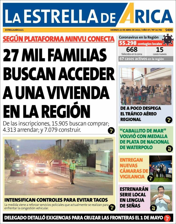 Portada de La Estrella de Arica (Chile)