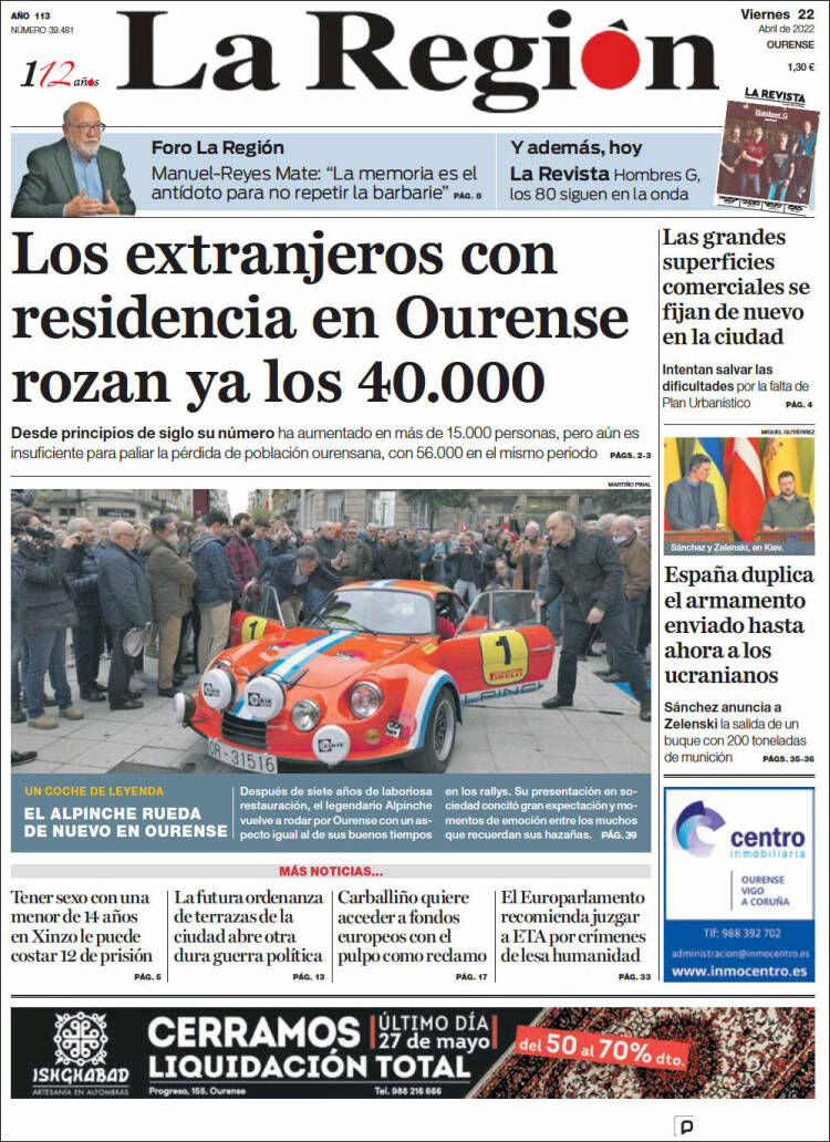 Portada de La Región de Ourense (España)