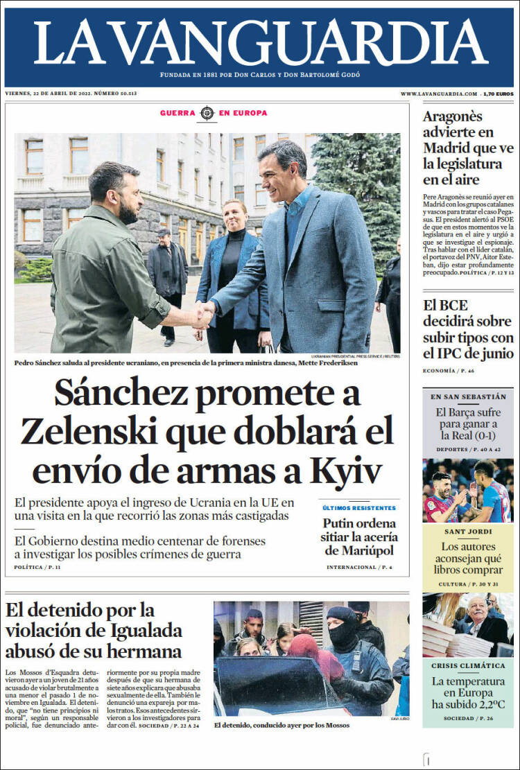 Portada de La Vanguardia (España)