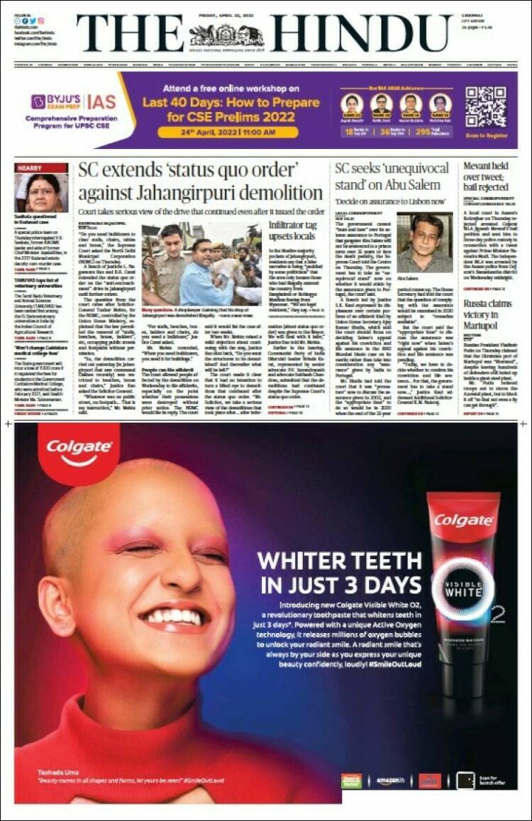 Portada de The Hindu (India)