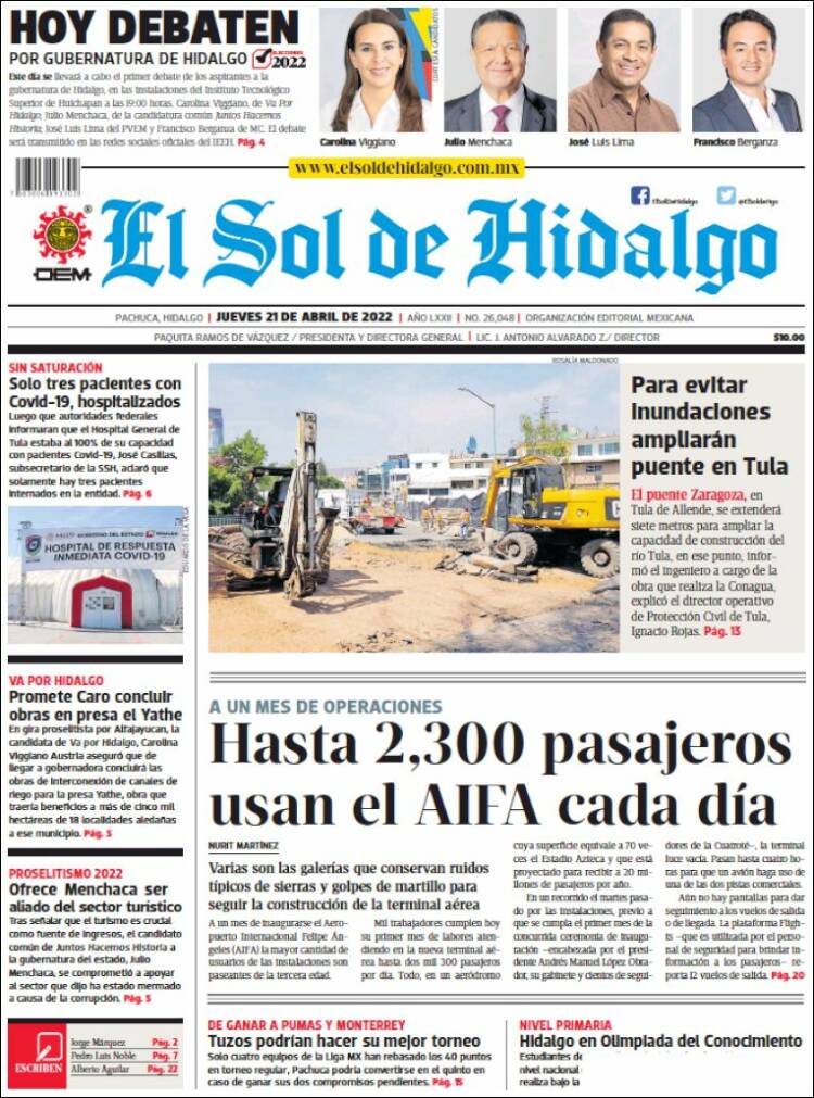 Portada de El Sol de Hidalgo (M&eacute;xico)