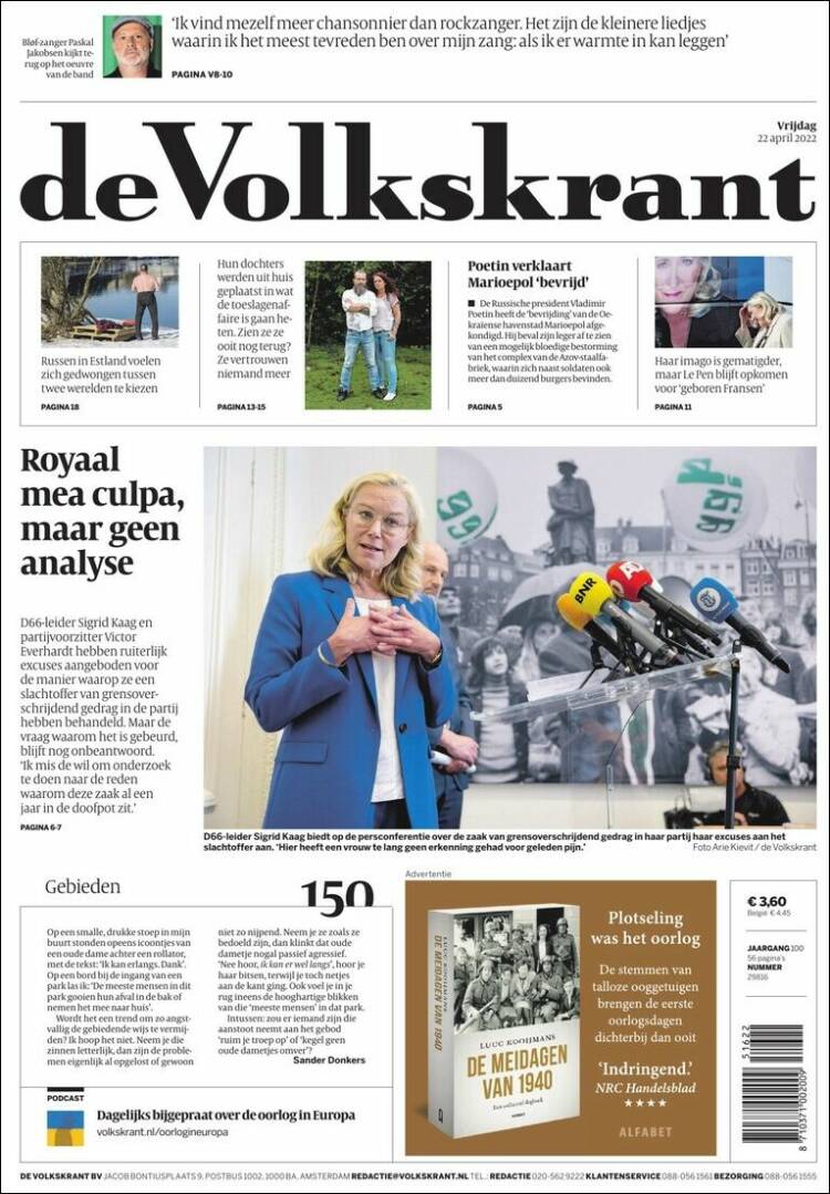 Portada de De Volkskrant (Pa&iacute;ses Bajos)