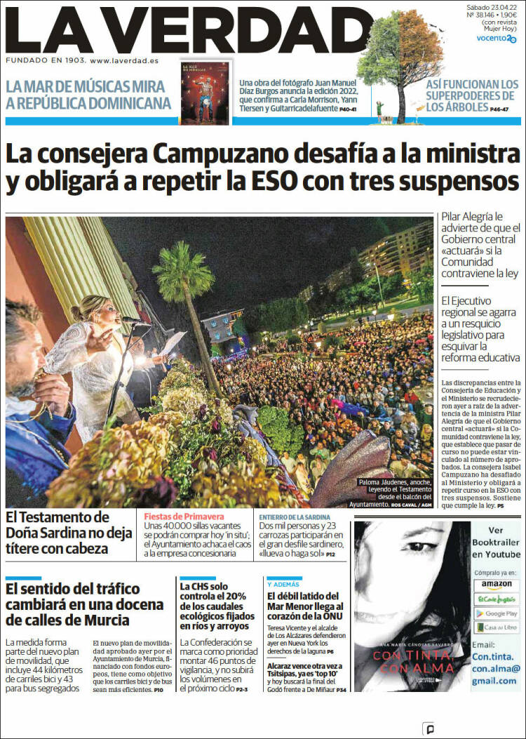 Portada de La Verdad de Murcia (España)