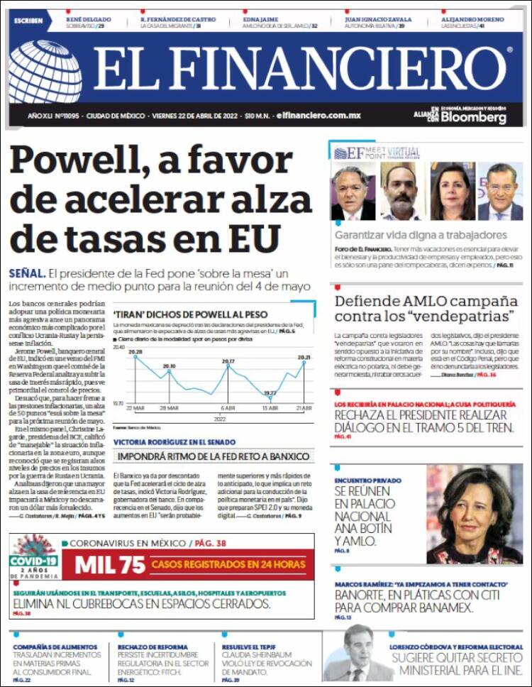 Portada de El Financiero (México)