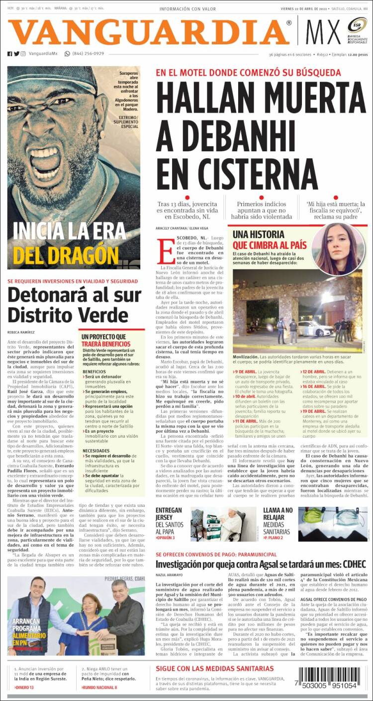 Portada de Vanguardia (México)