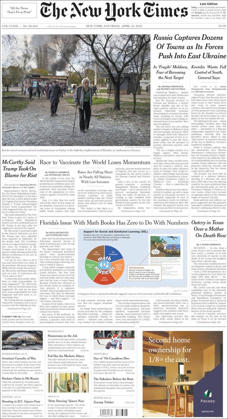 Portada de New York Times (USA)