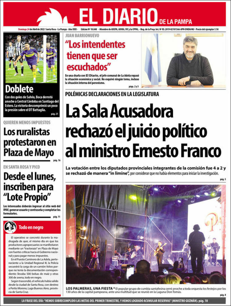 Portada de Diario de La Pampa (Argentina)