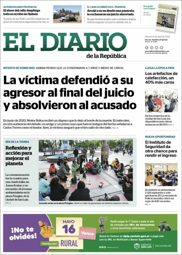 Portada de Diario de la República (Argentina)