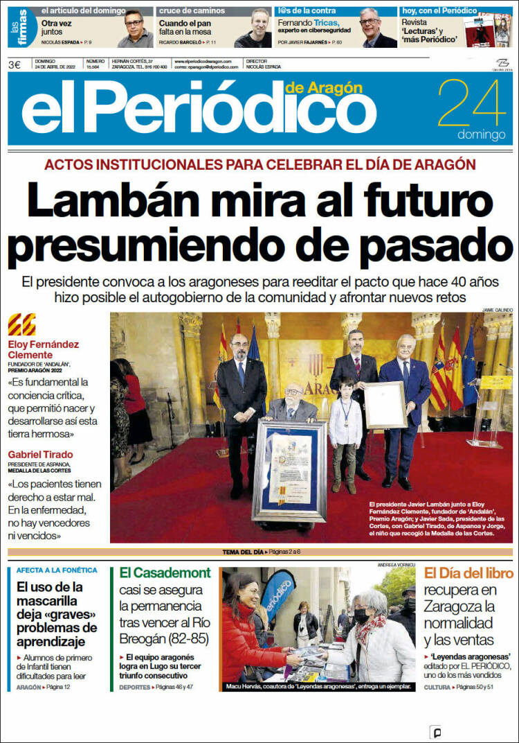 Portada de El Periódico de Aragón (España)