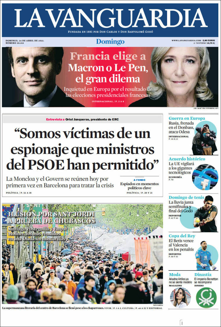 Portada de La Vanguardia (Espagne)