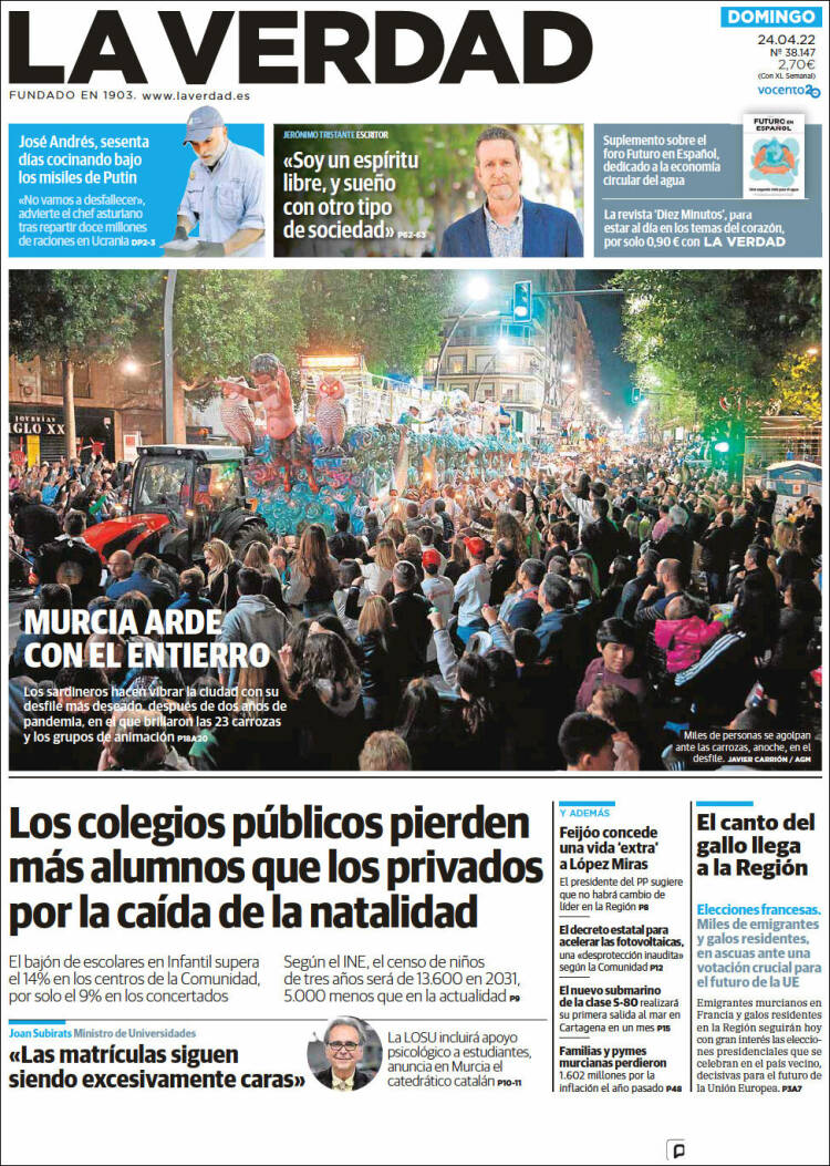 Portada de La Verdad de Murcia (España)