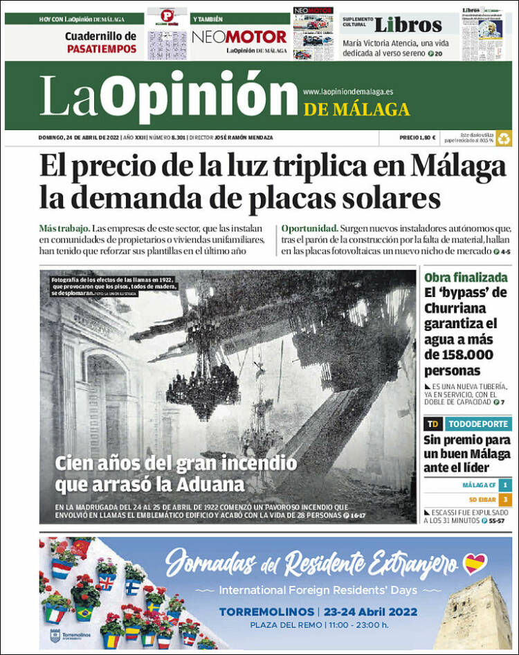 Portada de La Opinión de Málaga (Espagne)