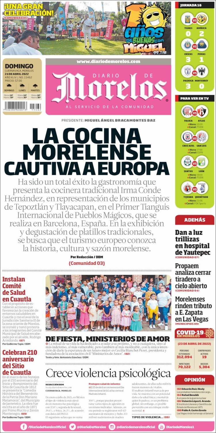 Portada de Diario de Morelos (M&eacute;xico)