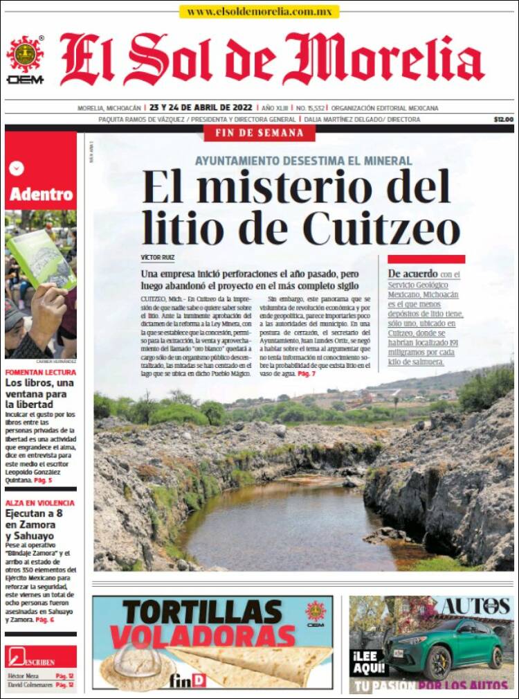 Portada de El Sol de Morelia (M&eacute;xico)