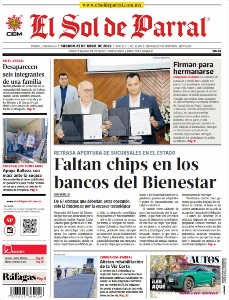 Portada de El Sol de Parral (M&eacute;xico)