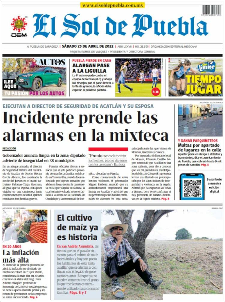 Portada de El Sol de Puebla (M&eacute;xico)