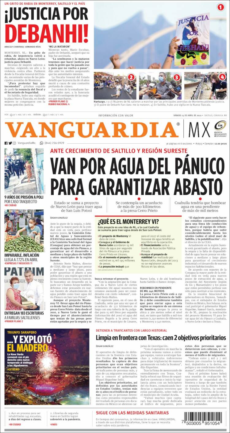 Portada de Vanguardia (M&eacute;xico)