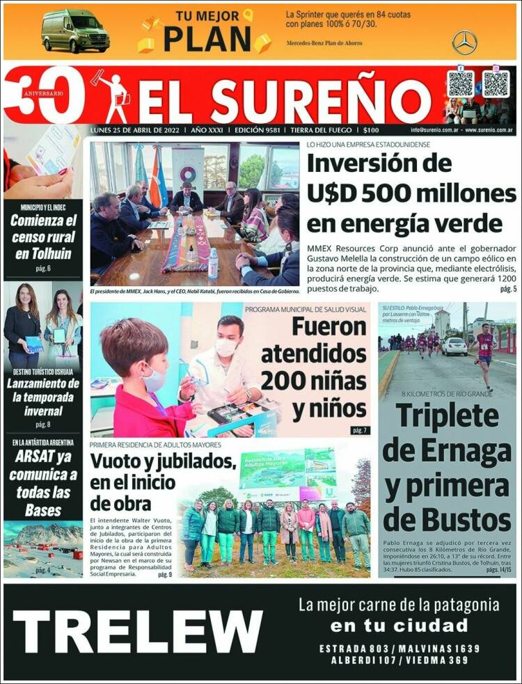 Portada de Diario El Sureño (Argentina)