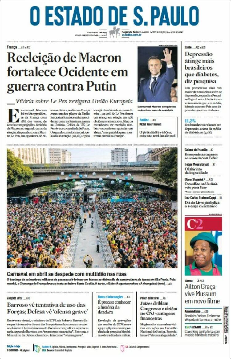 Portada de O Estado de São Paulo (Brasil)