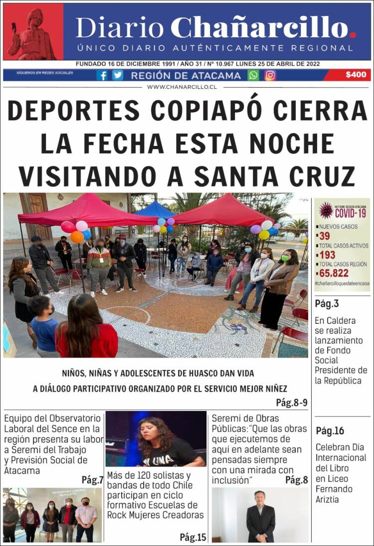 Portada de Diario Chañarcillo (Chile)