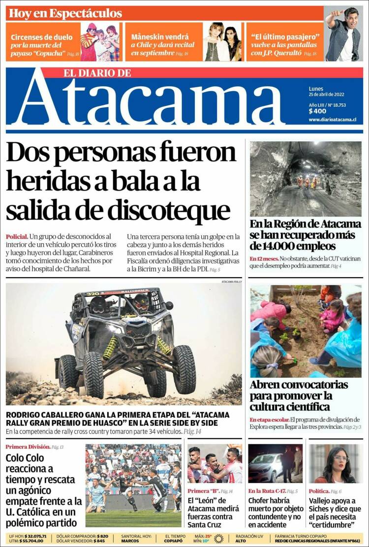Portada de Diario de Atacama (Chile)