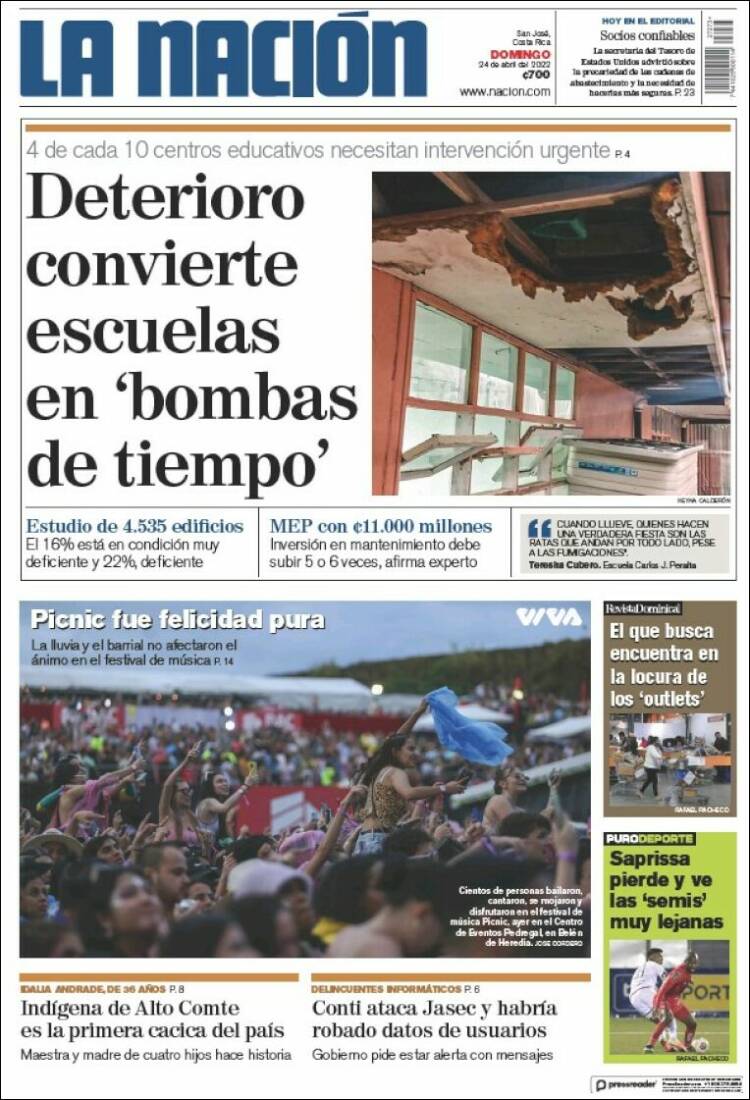 Portada de La Nación - Costa Rica (Costa Rica)