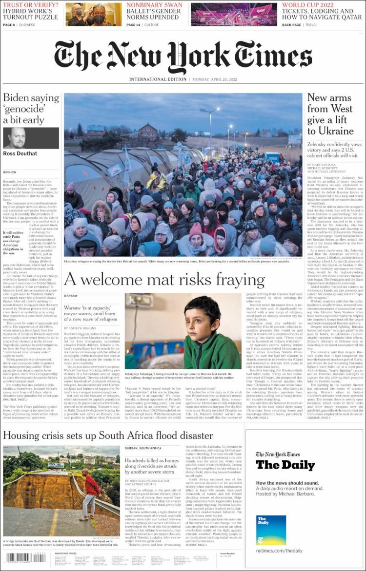 Portada de International New York Times (Europa)