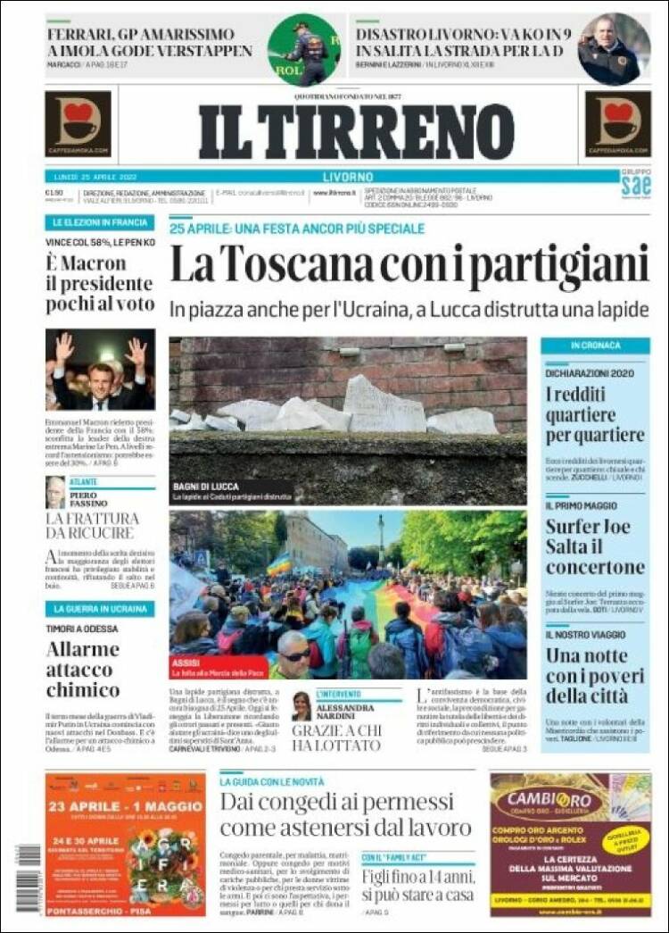 Portada de Il Tirreno (Italia)