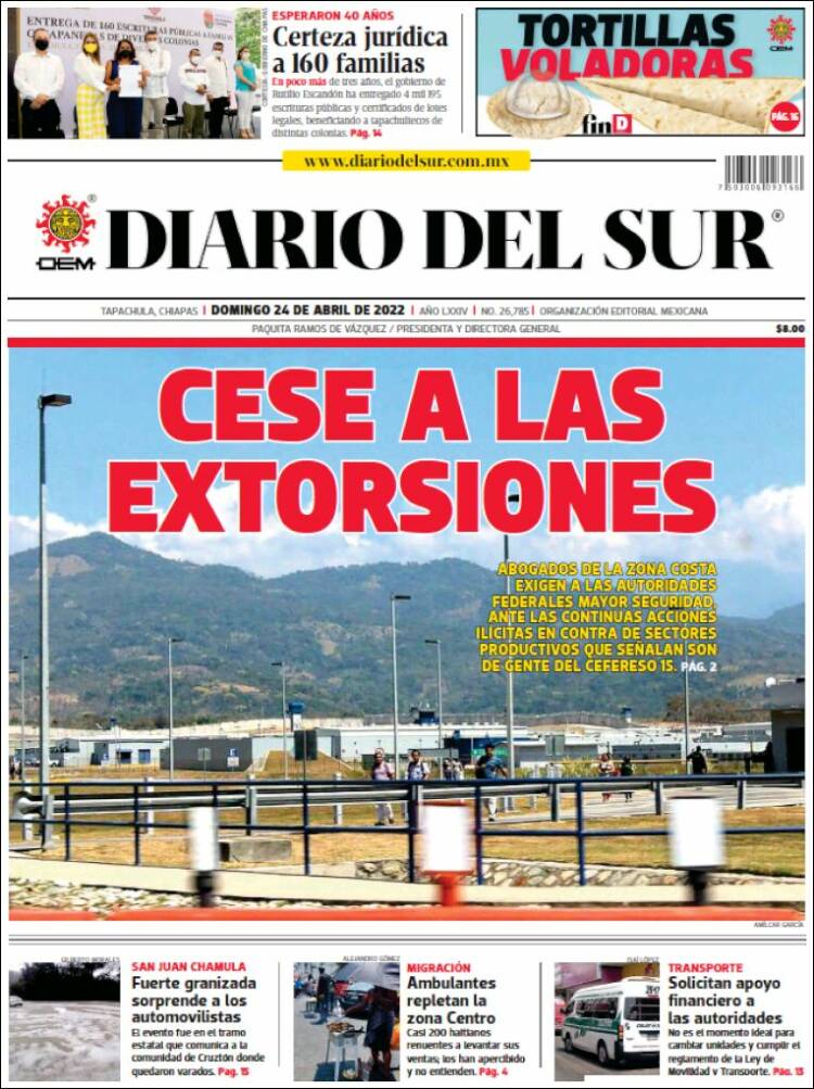 Portada de El Diario del Sur (M&eacute;xico)