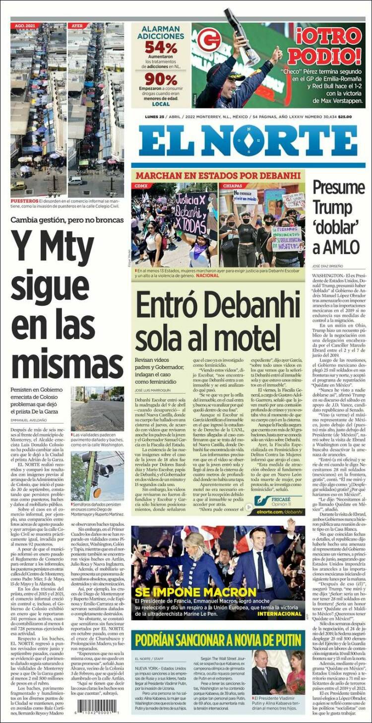 Portada de El Norte (M&eacute;xico)