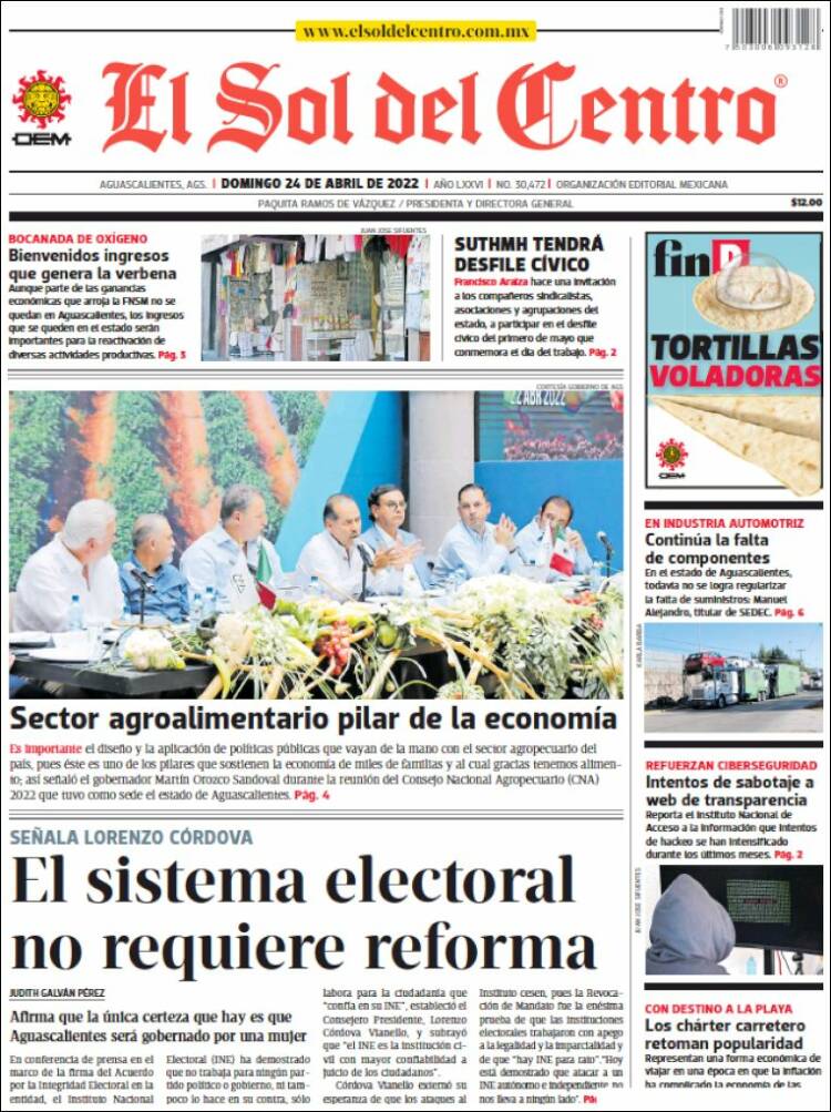 Portada de El Sol del Centro (M&eacute;xico)