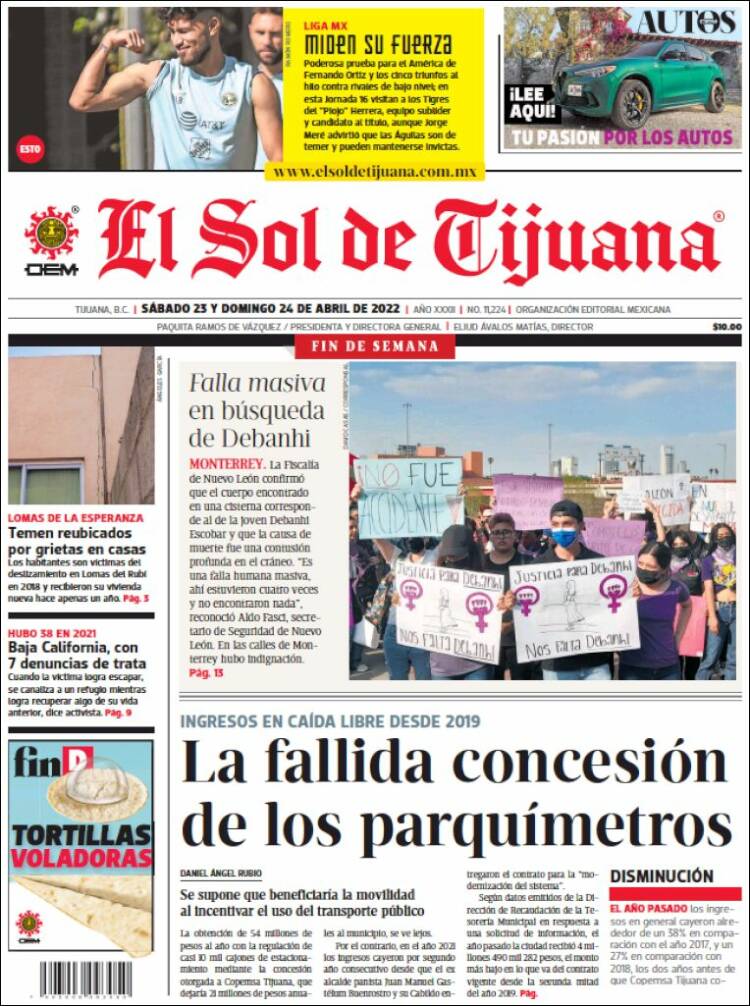Portada de El Sol de Tijuana (M&eacute;xico)