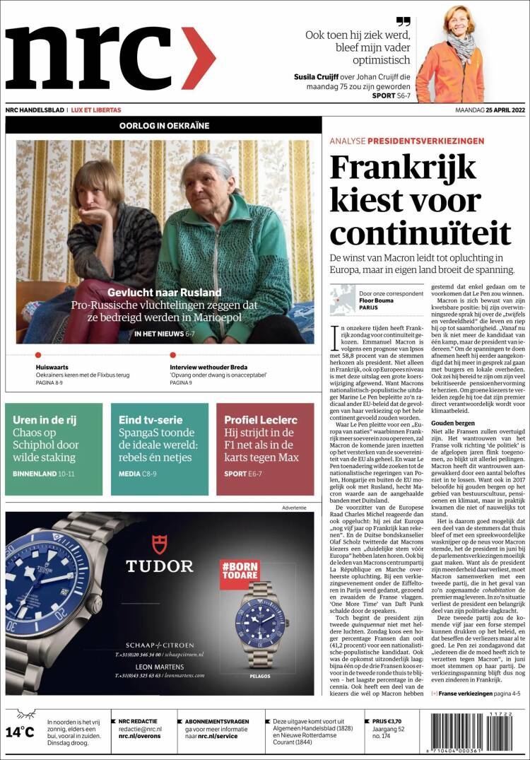 Portada de NRC Handelsblad (Pa&iacute;ses Bajos)