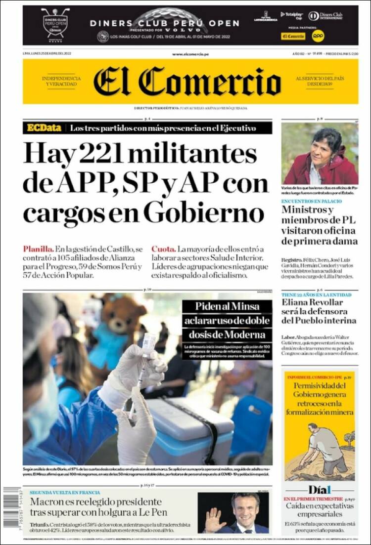Portada de El Comercio (Per&uacute;)