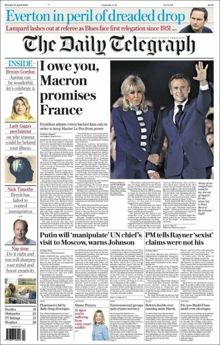 Portada de Daily Telegraph (Reino Unido)