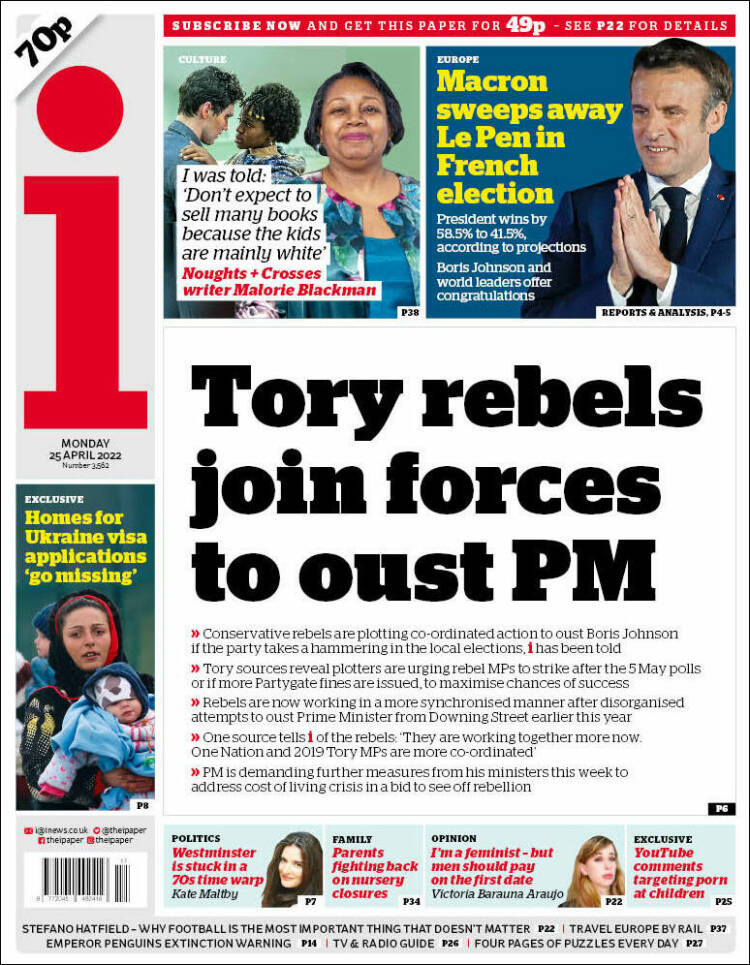 Portada de The i (Reino Unido)