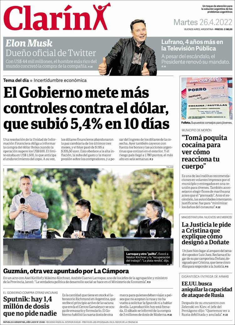 Portada de Clarín (Argentina)