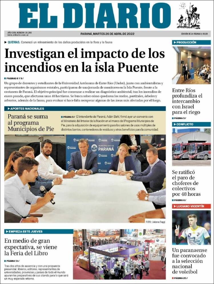 Portada de El Diario de Paraná (Argentina)