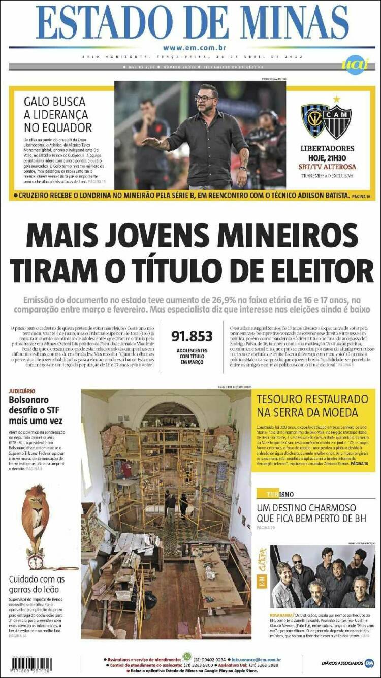 Portada de Jornal Estado de Minas (Brasil)