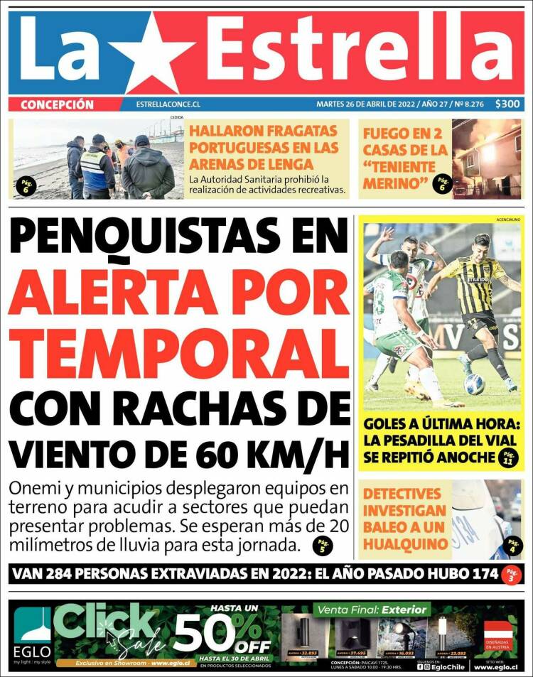 Portada de La Estrella de Concepción (Chile)