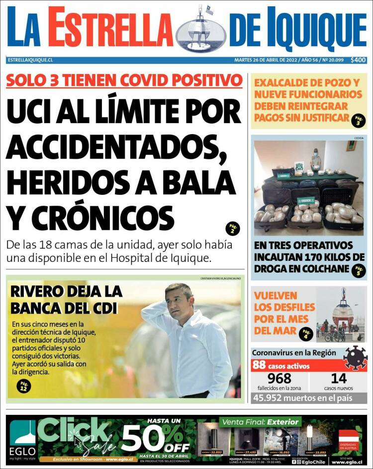 Portada de La Estrella de Iquique (Chile)