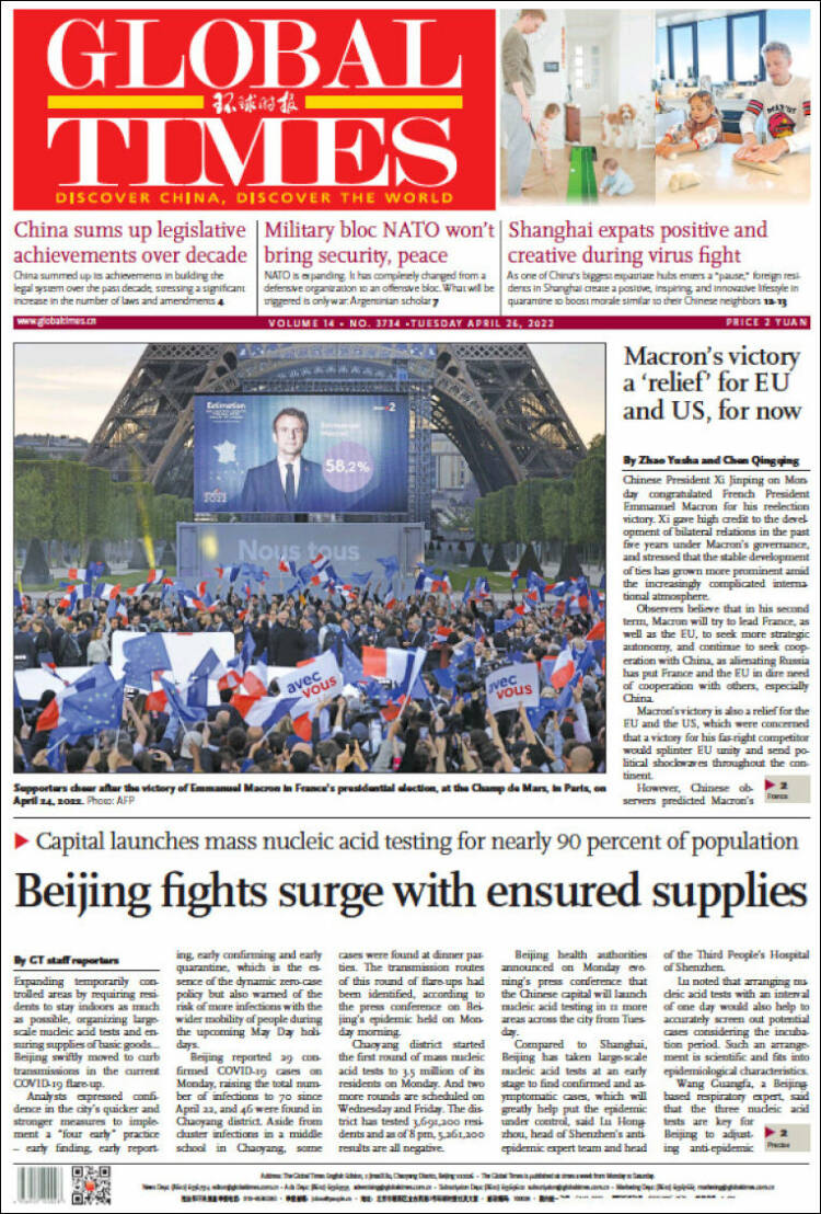 Portada de The Global Times (China)