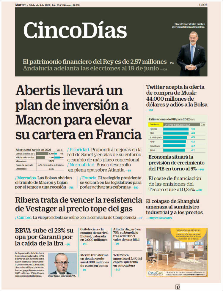 Portada de Cinco Días (Espa&ntilde;a)